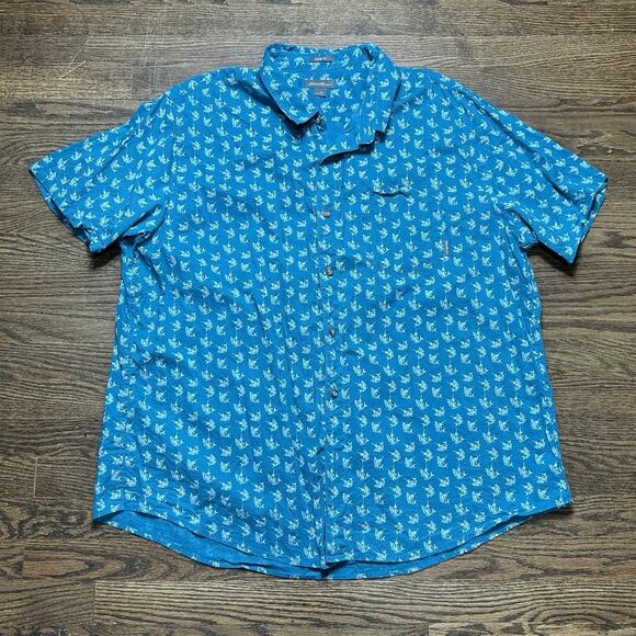 Eddie Bauer Shirt Mens 2XL Blue Marlin Fish Print Button Up Classic Fit - Picture 1 of 8